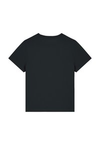 Schwarz kurzärmliges T-Shirt mit Rundhalsausschnitt, einfachem Design und weichem Stoff. Keine sichtbaren Muster oder Verzierungen.