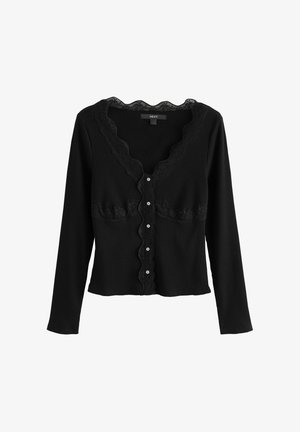 Next, LONG SLEEVE V-NECK RIBBED LACE TRIM TOP - Kardigán - black