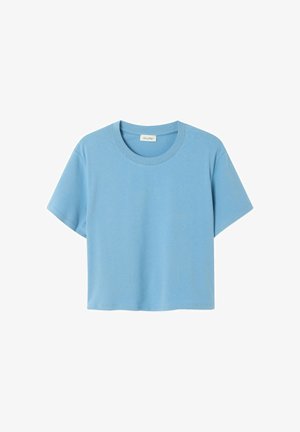 Light blue short-sleeve t-shirt made from soft cotton, featuring a round neckline and a relaxed fit with straight hem.