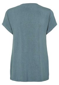 Tričko s krátkým rukávem a kulatým výstřihem v tlumené modré barvě. Vyrobeno z měkké látky s volným střihem a mírnou strukturou, s rovnými lemy.