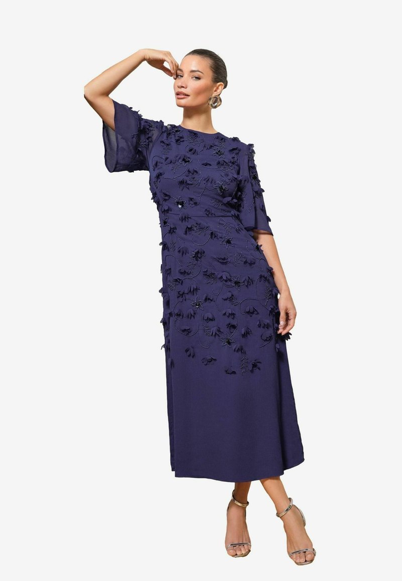 Love & Roses PETITE FIT - 3D FLORAL SLEEVE MIDI  - Päevakleit - blue