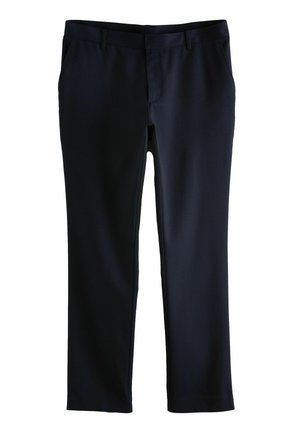 Námořnické společenské kalhoty z hladkého materiálu s propracovaným střihem. Mají boční kapsy a plochý přední design. Klasický rovný střih nohavic.