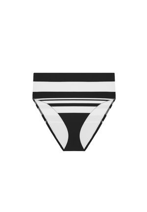 Μαύρο και άσπρο ριγέ μαγιό για κάτω μέρος με ψηλή μέση, με φαρδιές οριζόντιες λωρίδες και απλό σχέδιο.