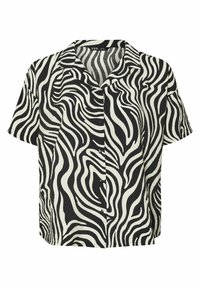 Kortärmad skjorta med svart och vit zebramönster. Har en krage och knapplist fram. Lättviktigt tyg.