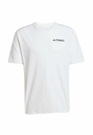 White short-sleeve t-shirt made of cotton, featuring a subtle seam detail and a small black "TERREX" logo on the upper left side.
