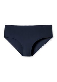 Navy blauwe bikini slip van een gladde, rekbare stof. Hoog taille ontwerp met schone lijnen zonder zichtbare naden of patronen.