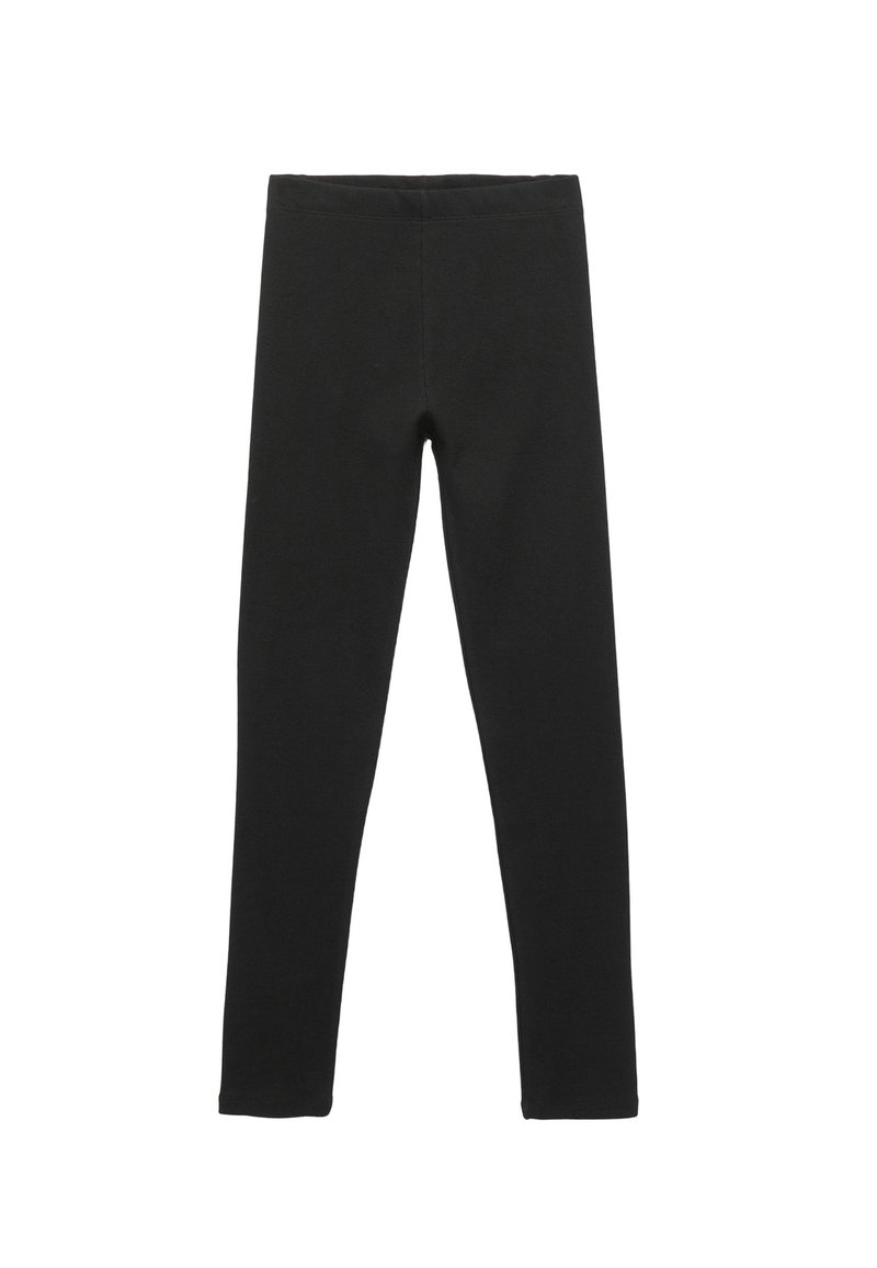 Svarta tights gjorda av stretchigt tyg, med en slät textur, figurnära passform och lång design med elastiskt midjeband.