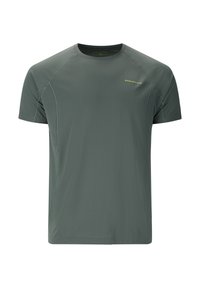 Tummanvihreä urheilupaita, joka on valmistettu kevyestä kankaasta. Ominaisuuksiin kuuluvat lyhyet hihat, pyöreä kaula-aukko ja heijastava ommel.