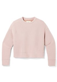 Lys rosa cropped sweatshirt med ribbet tekstur, rund halsudskæring og lange raglanærmer. Har stikninger i kanten og subtil branding.