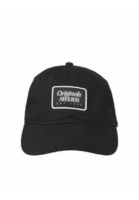 Fekete pamut baseball sapka, fehér hímzett emblémával, amelyen az "Originals ATELIER EST 1990" felirat olvasható. Ívelt napellenző és szellőzőlyukak találhatók rajta.