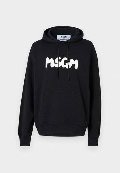 Felpa nera in cotone con tasca frontale, lacci regolabili e grande logo bianco "MSGM" sul petto. Tessuto morbido.