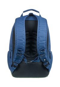 Sac à dos bleu marine avec dos en mesh rembourré, bretelles réglables et poches extérieures ; conçu pour le confort et la durabilité.