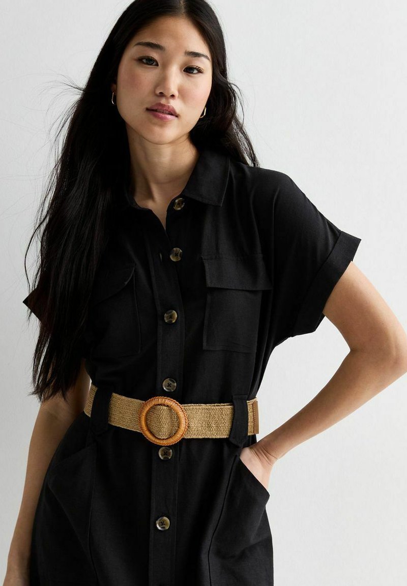 new look black shirt dress New Look SHORT SLEEVE BELTED UTILITY MIDI - Shirt dress - black