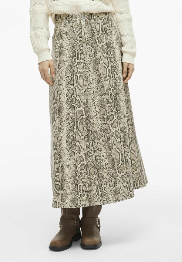 MIDI SCHLANGENPRINT - Jeansrock - birch