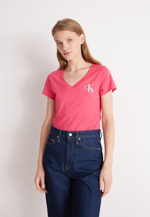 MONOLOGO V NECK TEE - T-shirt med print - pink flash