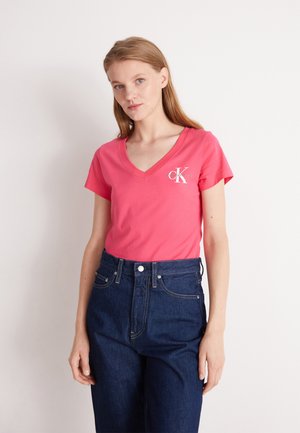 MONOLOGO V NECK TEE - Camiseta básica - pink flash