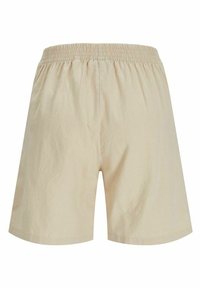 Short beige à taille élastique, coupe ample, sans poches visibles, visible de dos sur fond blanc.