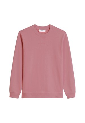 Langermet crewneck-genser i dempet rosa med ribbestrikkede mansjetter og kant, med subtil "Marc O'Polo DENIM"-logo på brystet.