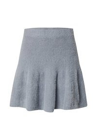 Lichtgrijze, fuzzy textuur, A-lijn mini-rok met een hoge tailleband en subtiele uitlopende zoom.