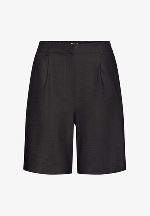 Sorte, taljerede shorts med højt liv, bæltestropper og frontfolder, lavet af tekstureret stof, knælængde.