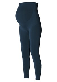 Navyblå gravida leggings tillverkade av stretchigt material, utformade för komfort, med ett högt midjeband och en mjuk yta.