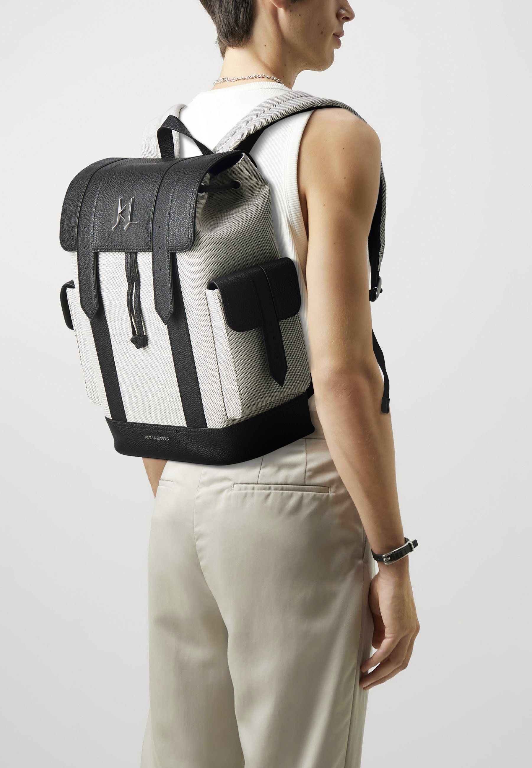 Karl Lagerfeld Black and White Backpack Karl Lagerfeld Paris k Ikonik Black Women Backpack – JLOOD.COM main image 2