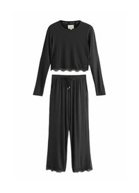 Next SET TALL FIT - RIBBED LACE LONG SLEEVE  - Pyžamová sada - black