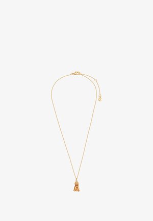 Gold-tone chain necklace with a bear-shaped pendant, featuring detailed accents. The pendant sits at the center, textured finish.