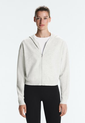 OYSHO, HOODED KNIT JACKET - Cardigan - pale grey melange