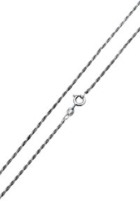 Collana in argento a catena attorcigliata con chiusura a gancio, caratterizzata da una finitura metallica lucida e un design uniforme e snodato. La lunghezza è regolabile.