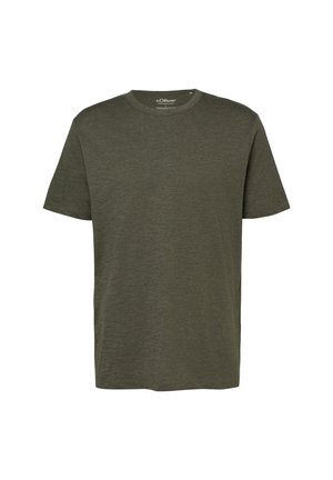 Schlichtes olivgrünes T-Shirt mit kurzen Ärmeln und Rundhalsausschnitt in regulärer Passform.