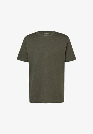 Effen olijfgroene T-shirt met korte mouwen en een ronde hals, uitgevoerd in een normale pasvorm.