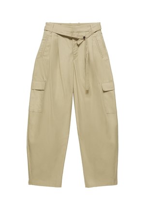 PULL&BEAR HIGH-WAIST WITH BELT - CARGO TROUSERS - Pantalon cargo - camel