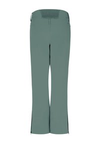 Pantalon vert à jambes larges avec une taille élastique et des fermetures éclair au bas de chaque jambe, vu de dos.