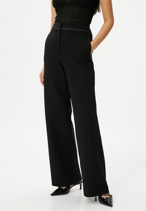 WIDE LEG GLITTER DETAIL - Trousers - black