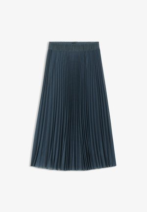 Plissierter Midirock in dunkeltürkis. Mit einem strukturierten, elastischen Bund und vertikalen Messerfalten, die für Fluss und Bewegung sorgen.