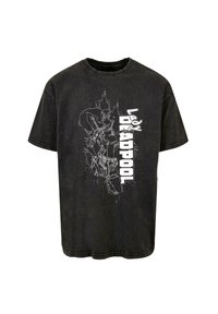 Sort bomulds t-shirt med et grafisk motiv af Lady Deadpool i hvidt omrids og teksten "Lady Deadpool" i fed skrift. Kortærmet, afslappet pasform.