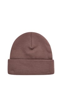 Brązowa dziana czapka beanie z zawiniętym mankietem. Miękka tekstura, zaokrąglony szczyt i bezszwowy design. Odpowiednia na chłodne dni.