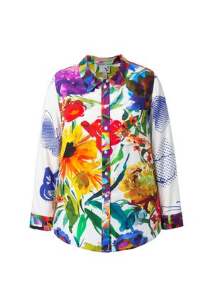 Ulla Popken, FLORAL MIXED PRINT 3/4 SLEEVE BLOUSE - Blusa - snow white