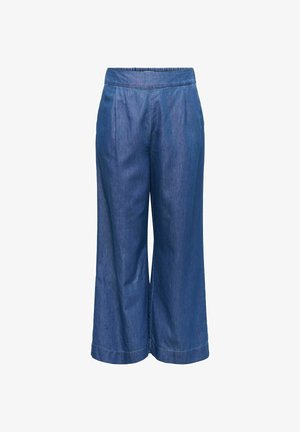 High-rise wijde cropped broek met een medium blauwe denim, een gladde voorkant en een gestikte zoom.