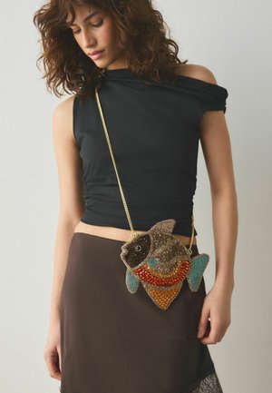 Next, BEADED FISH PURSE MINI BAG . - Clutch - brown