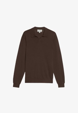 Polo shirt marron à manches longues fabriqué en tissu doux. Doté d'un col classique et d'un décolleté en V. Ourlet droit avec poignets standards.