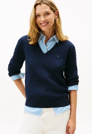 Tommy Hilfiger, CABLE KNIT V NECK JUMPER - Maglione - dark night navy