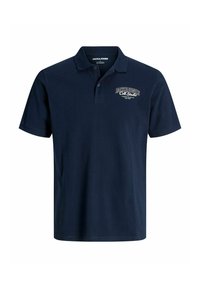 Marineblauwe polo shirt van katoen met een klassieke kraag, knoopsluiting met twee knopen en een logografiek op de linkerborst.