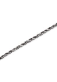 Pulsera de cadena de metal en tono plateado con un diseño retorcido, que cuenta con eslabones entrelazados para una apariencia texturada y un ancho constante en toda su longitud.
