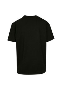 Black cotton t-shirt with a rounded crew neckline and short sleeves, featuring a plain design without any visible patterns or accents.