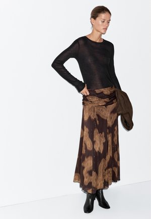 Massimo Dutti FLOWING PAISLEY PRINT - Maxi sukně - mottled dark brown