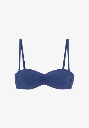 Blauwe geribbelde bikini-top met een geplooid midden, dunne verstelbare bandjes en een naadloos ontwerp voor een strakke silhouet.