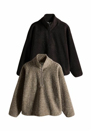 THE SET, 2 PACK QUARTER ZIP BORG SWEATERS - Suéter de forro polar - brown oat marl