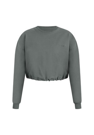 Gekürzter Langarmpullover in gedämpftem Grün, mit gerippten Bündchen und gerafftem Saum, aus weicher Baumwolle mit einem dezenten Logo-Detail.